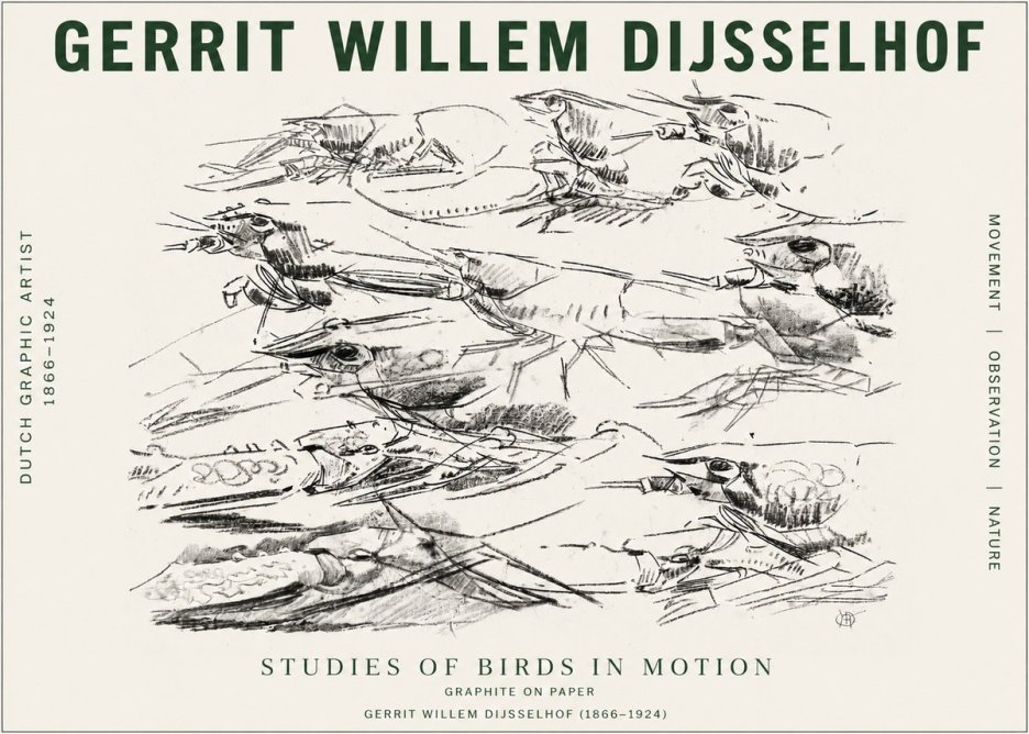 Gerrit Willem Dijsselhof Studies of Birds in Motion No4 - Plakat