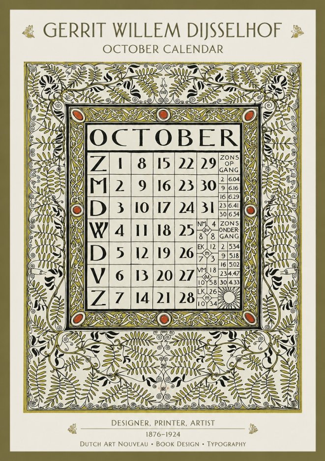Gerrit Willem Dijsselhof October - Calendar Page No2 - Plakat