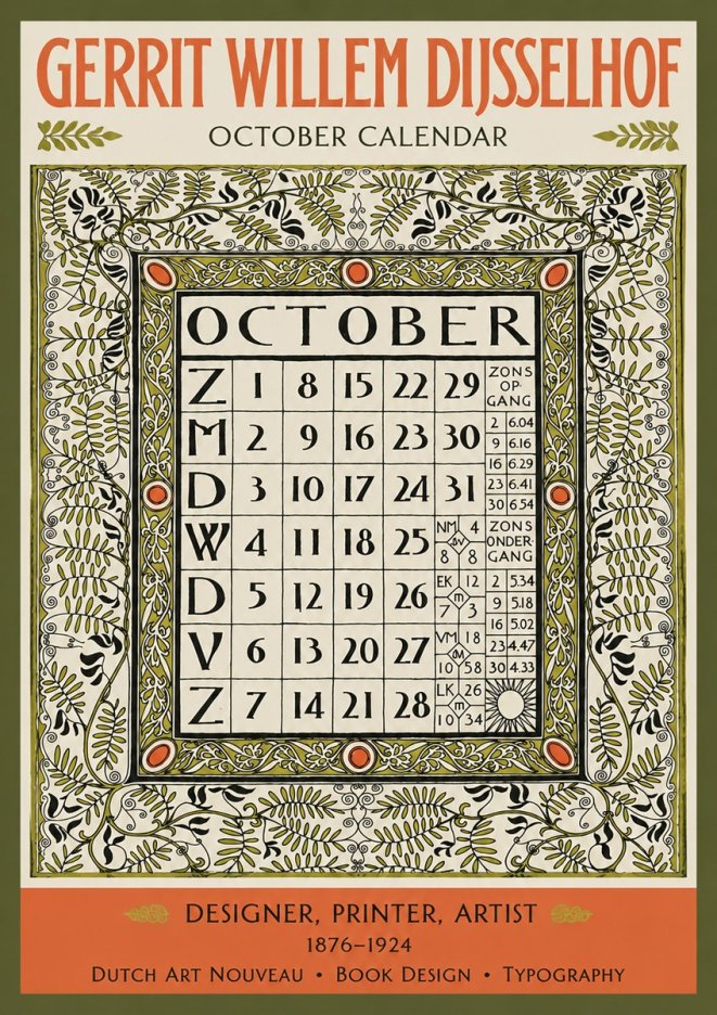 Gerrit Willem Dijsselhof October - Calendar Page No3 - Plakat