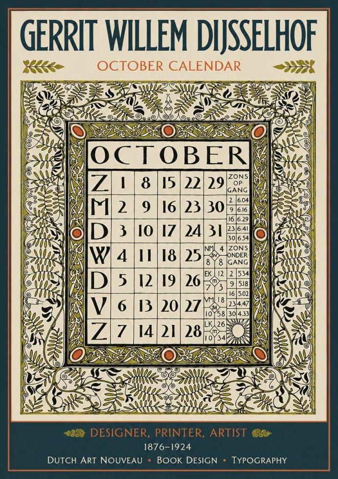 Gerrit Willem Dijsselhof October - Calendar Page No4 - Plakat