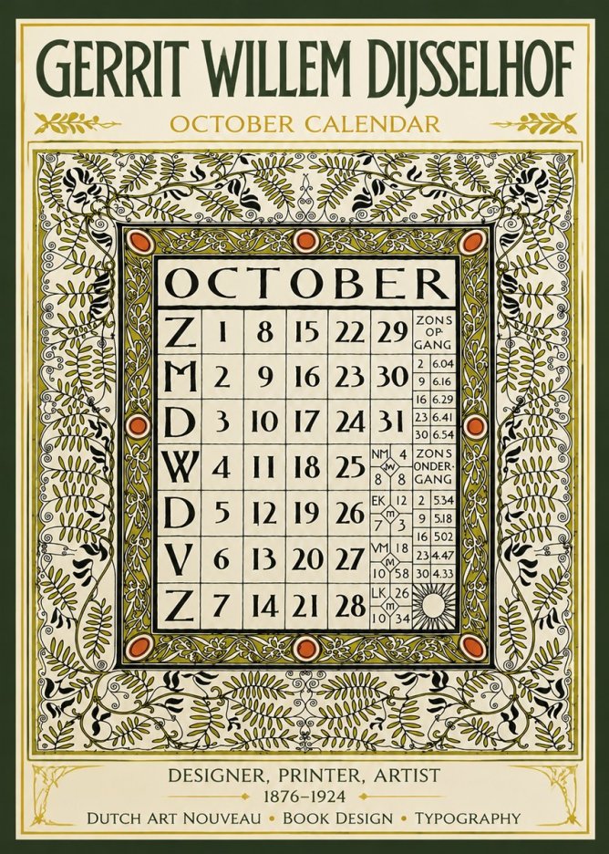 Gerrit Willem Dijsselhof October - Calendar Page No6 - Plakat