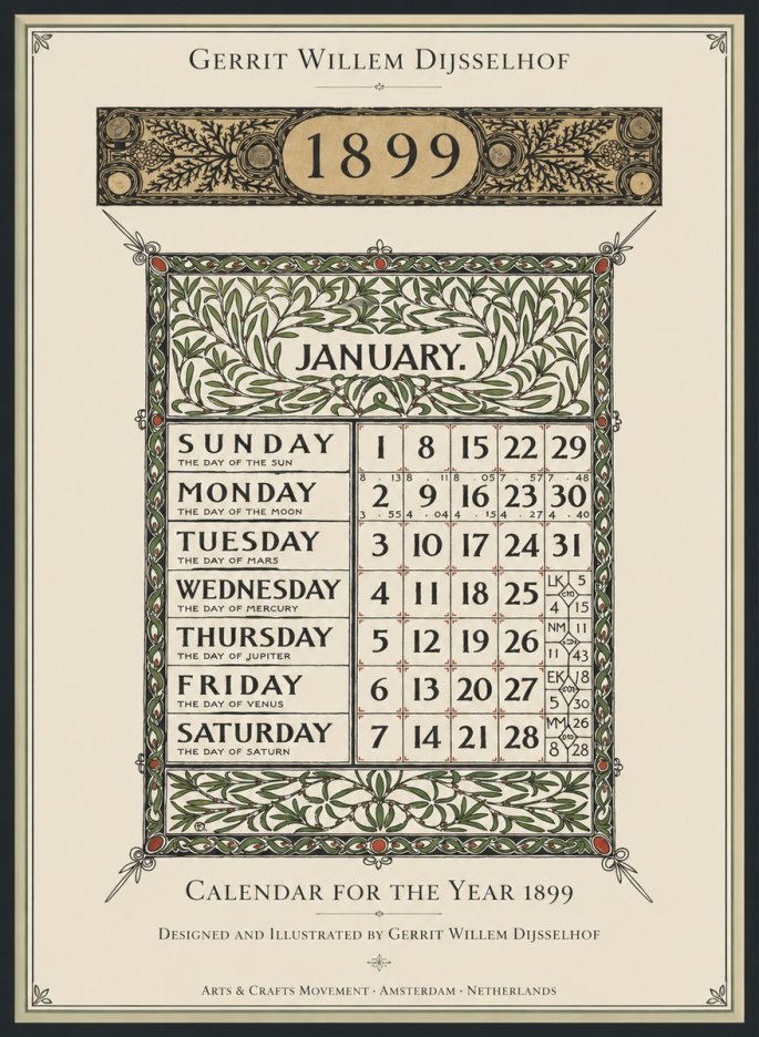 Gerrit Willem Dijsselhof January. Calendar for 1899. No2 - Plakat
