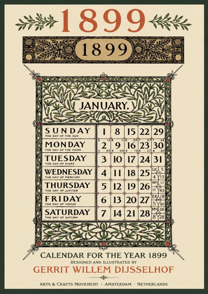 Gerrit Willem Dijsselhof January. Calendar for 1899. No3 - Plakat