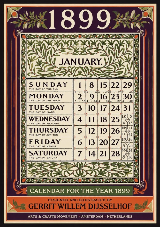 Gerrit Willem Dijsselhof January. Calendar for 1899. No4 - Plakat