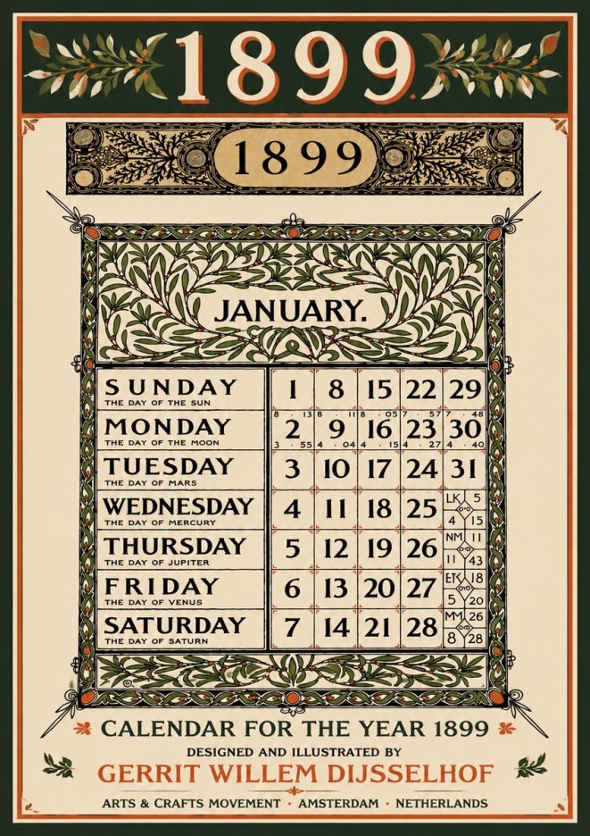 Gerrit Willem Dijsselhof January. Calendar for 1899. No5 - Plakat