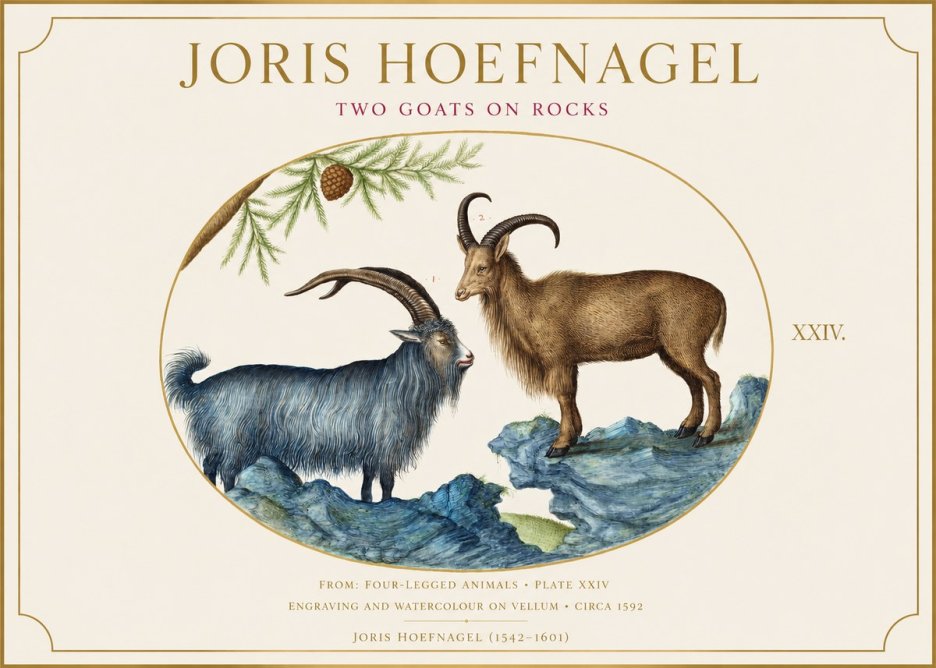 Joris Hoefnagel Two Mountain Goats from the Series Quadrupeds No6 - Plakat