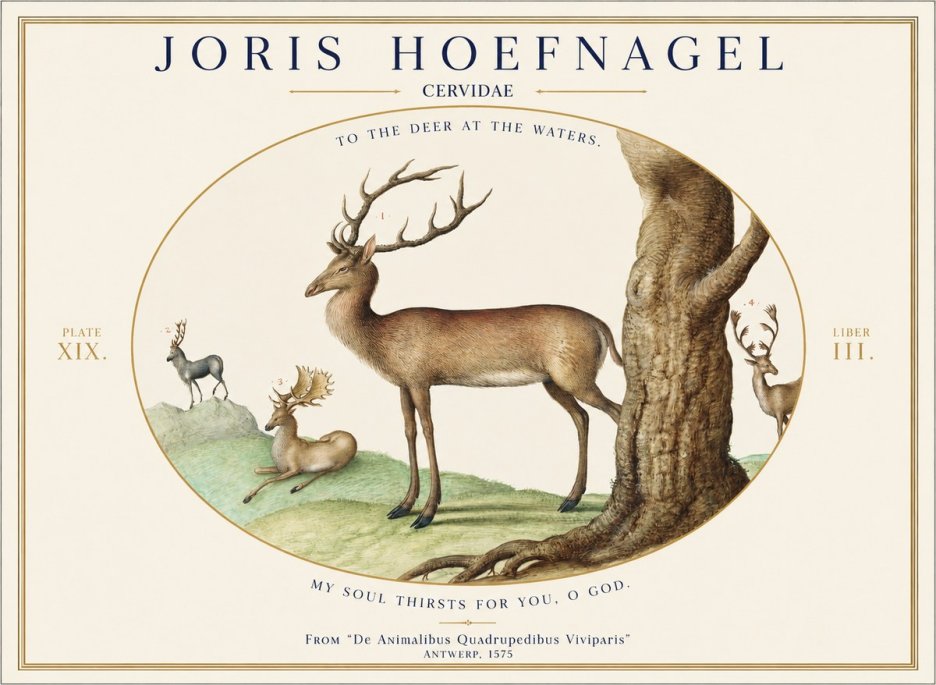 Joris Hoefnagel Deer at the Fountains No2 - Plakat