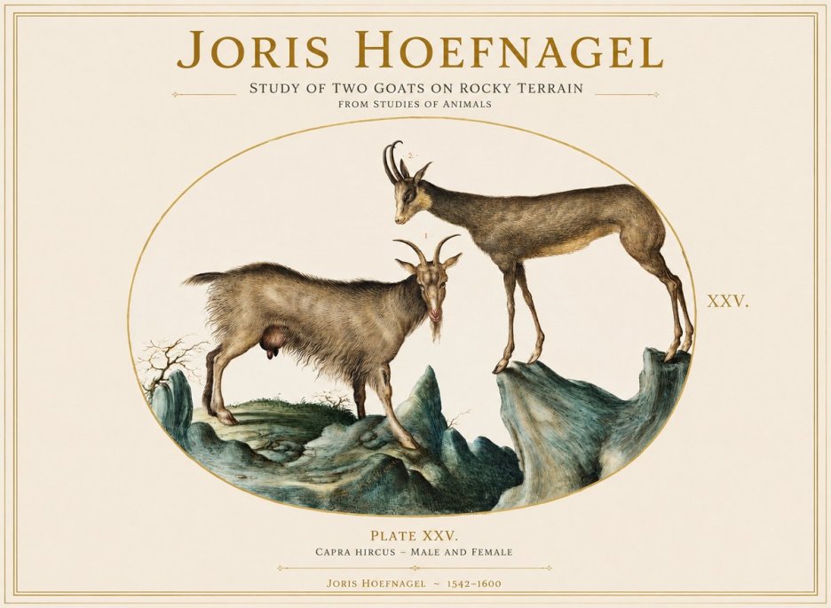Joris Hoefnagel Study of Two Goats on Rocky Terrain No1 - Plakat