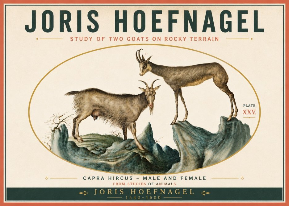 Joris Hoefnagel Study of Two Goats on Rocky Terrain No6 - Plakat
