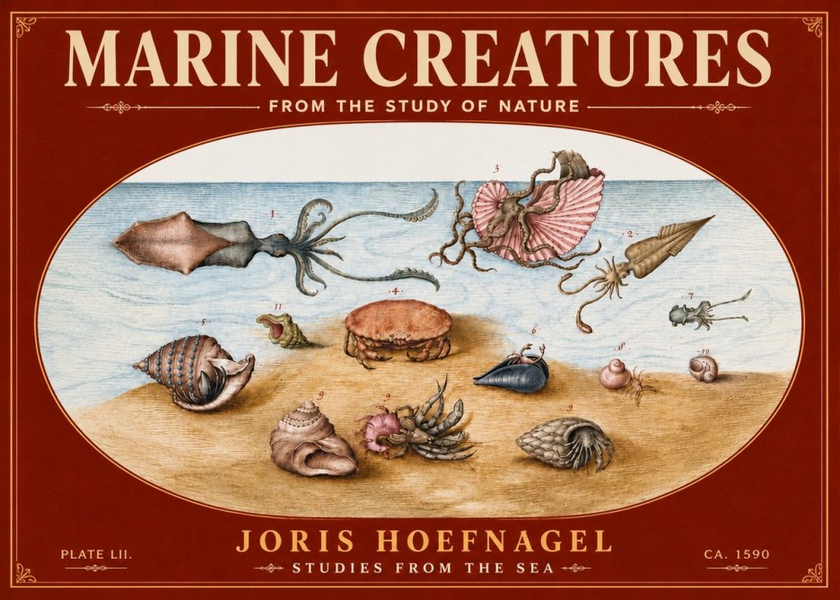 Joris Hoefnagel Marine Creatures - Plate Lii No6 - Plakat