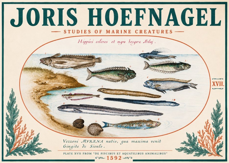 Joris Hoefnagel Plate Xvii from "De Piscibus Et Aquatilibus Animalibus" No5 - Plakat