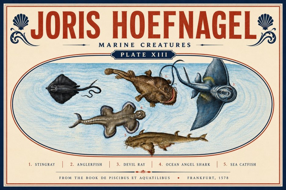 Joris Hoefnagel Marine Creatures Plate Xiii No6 - Plakat