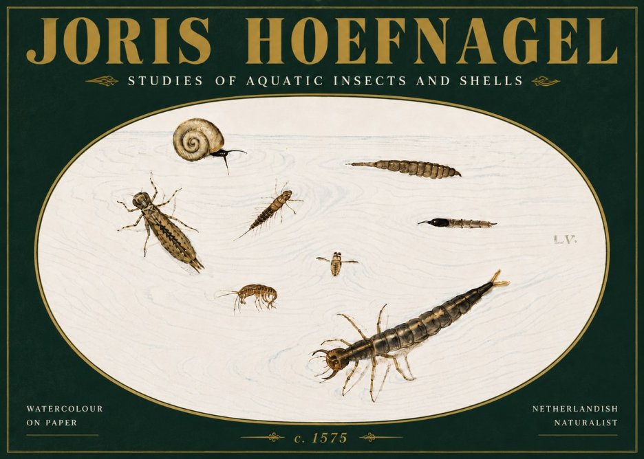 Joris Hoefnagel Studies of Aquatic Insects and Shells No5 - Plakat