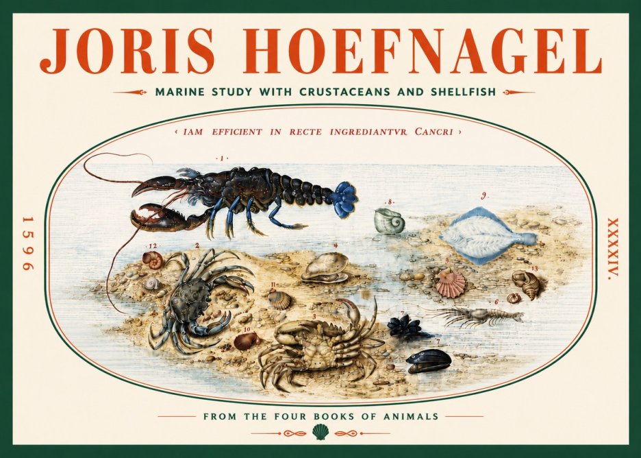 Joris Hoefnagel Marine Study with Crustaceans and Shellfish No5 - Plakat