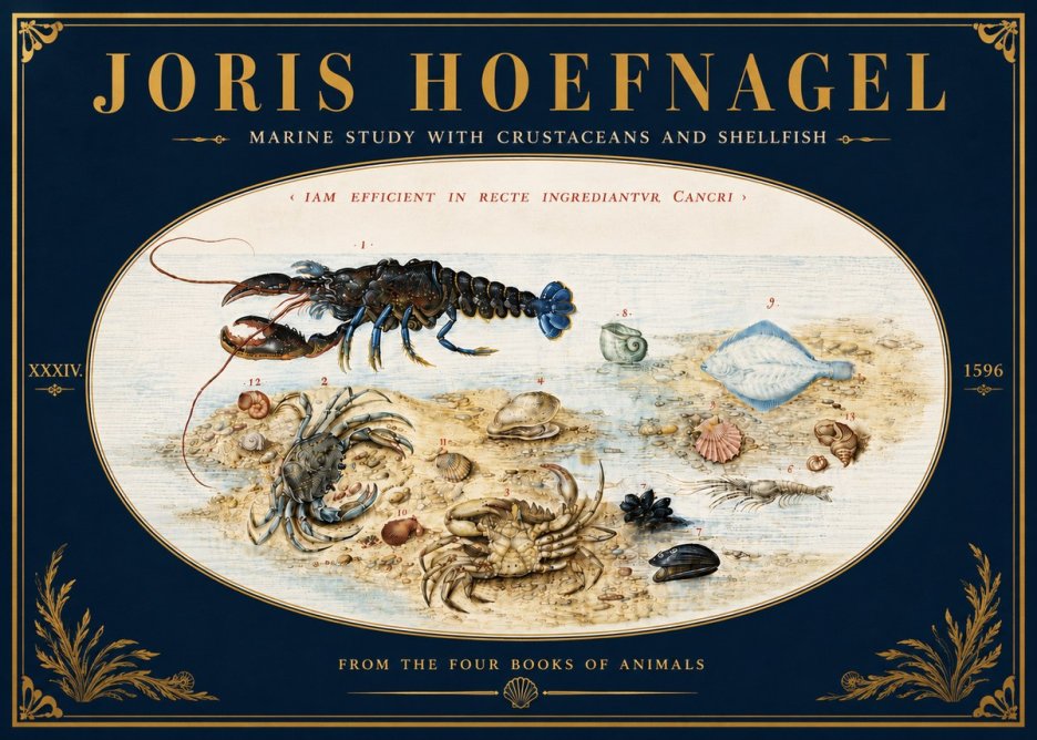 Joris Hoefnagel Marine Study with Crustaceans and Shellfish No6 - Plakat