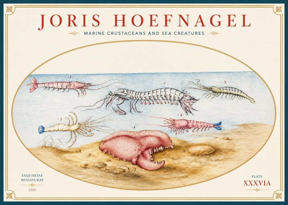 Joris Hoefnagel Marine Crustaceans and Sea Creature No3 - Plakat