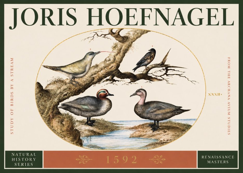 Joris Hoefnagel Study of Birds by a Stream No2 - Plakat
