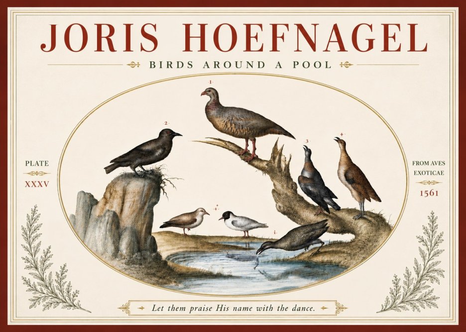 Joris Hoefnagel Birds Around a Pool No4 - Plakat