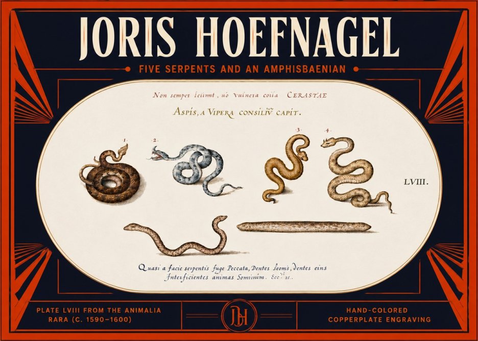 Joris Hoefnagel Five Serpents and an Amphisbaenian No5 - Plakat