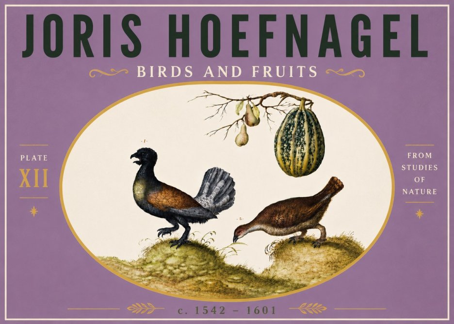 Joris Hoefnagel A Cock and Hen of the Woods with Pears and Gourd No6 - Plakat