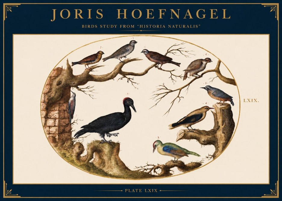 Joris Hoefnagel Birds in an Oval Frame No3 - Plakat