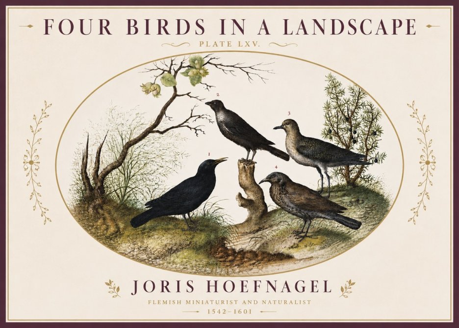 Joris Hoefnagel Four Birds in a Landscape No4 - Plakat
