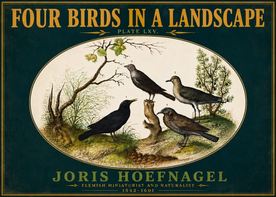 Joris Hoefnagel Four Birds in a Landscape No6 - Plakat