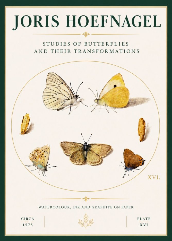 Joris Hoefnagel Studies of Butterflies and Their Transformations No4 - Plakat