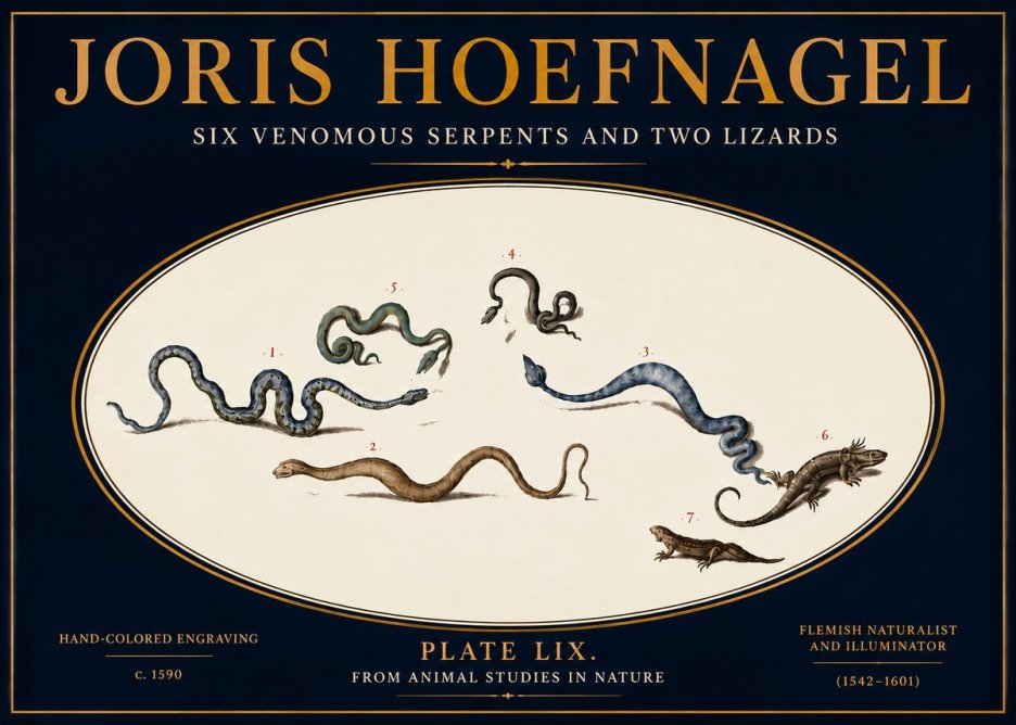 Joris Hoefnagel Six Venomous Serpents and Two Lizards No5 - Plakat