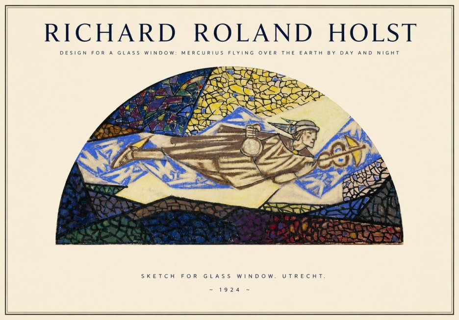 Richard Roland Holst Design for a Glass Window: Mercurius Flying over the Earth by Day and Night No1 - Plakat