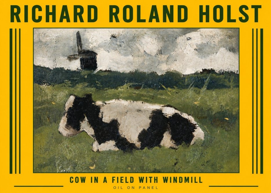 Richard Roland Holst Cow in a Field with Windmill No6 - Plakat
