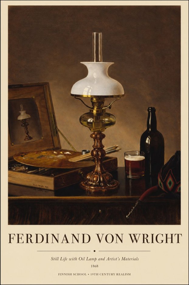 Ferdinand von Wright Still Life with Oil Lamp and Artist's Materials No1 - Plakat