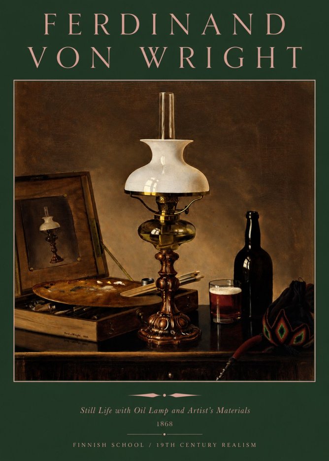 Ferdinand von Wright Still Life with Oil Lamp and Artist's Materials No3 - Plakat
