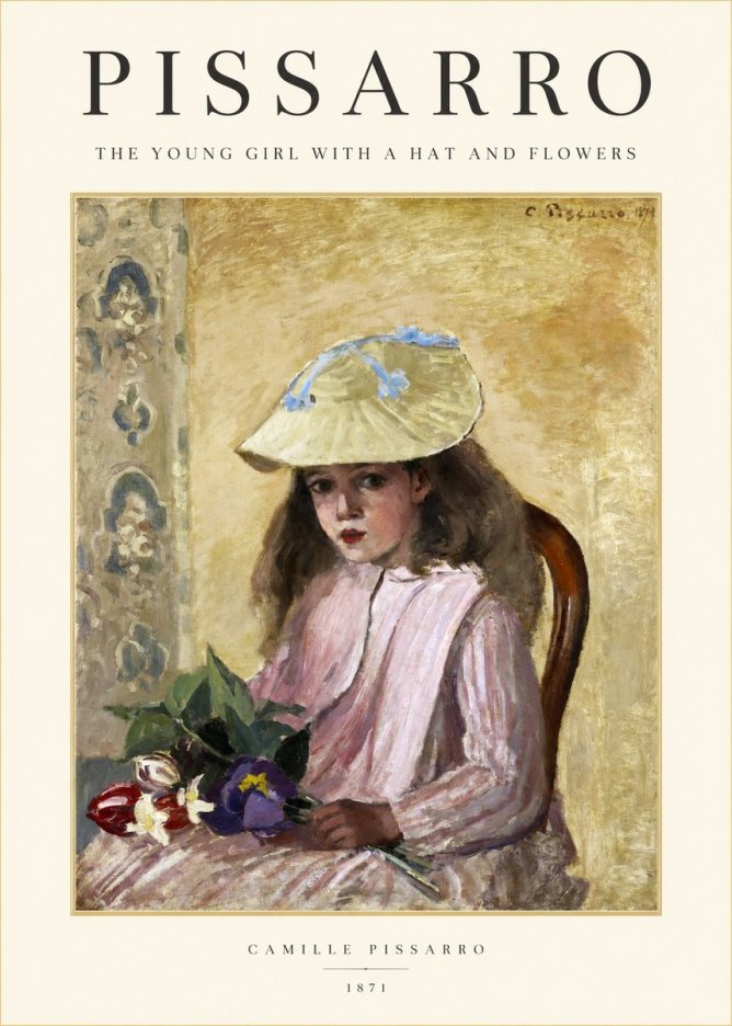 Pissarro The Young Girl with a Hat and Flowers No1 - Plakat