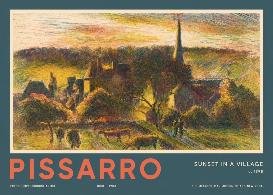 Pissarro Sunset in a Village No2 - Plakat