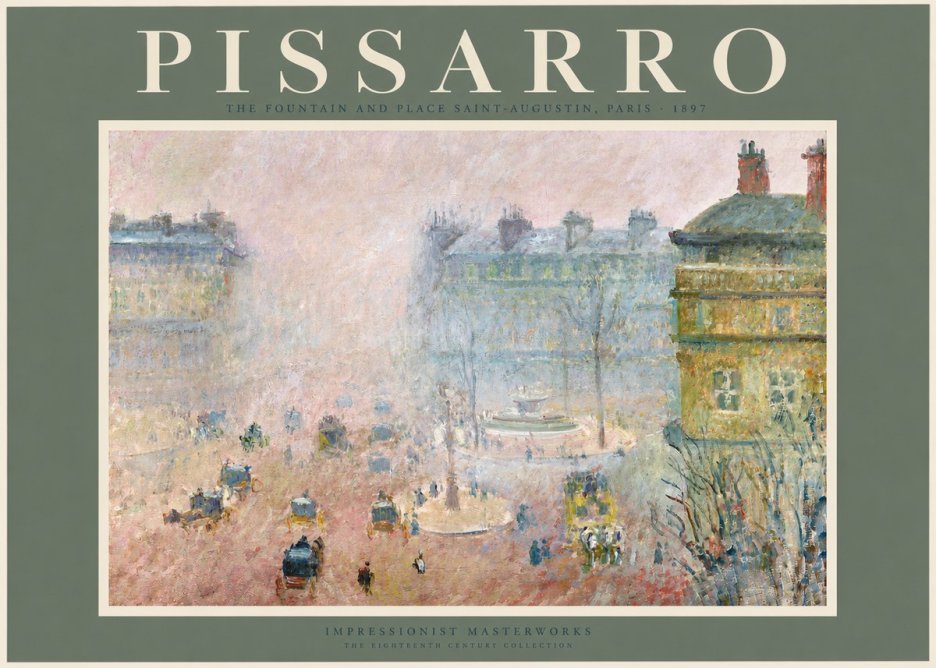 Pissarro The Fountain and Place Saint-augustin, Paris No2 - Plakat