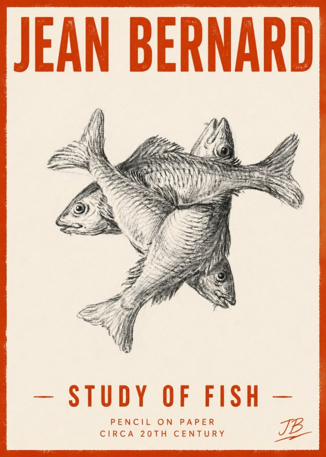 Jean Bernard Study of Fish No5 - Plakat