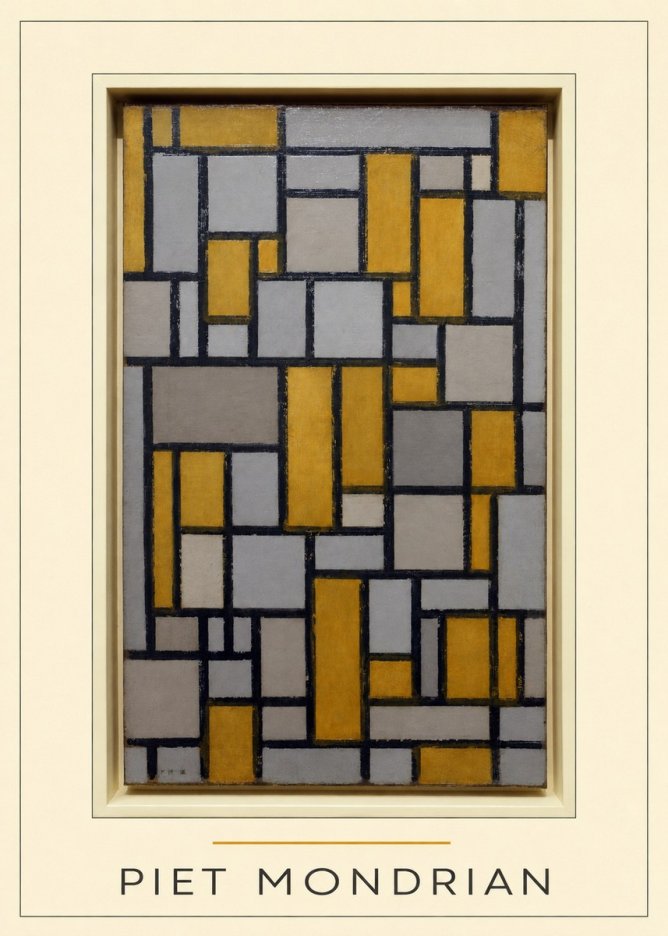 Piet Mondrian Composition in Grey and Yellow No4 - Plakat