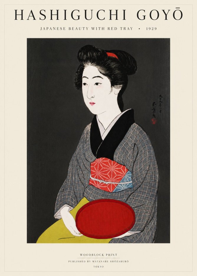 Hashiguchi Goyō Japanese Beauty with Red Tray No4 - Plakat