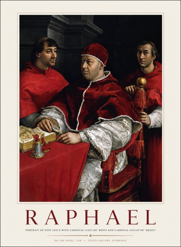 Raphael Portrait of Pope Leo X with Cardinal Luigi De' Rossi and Cardinal Giulio De' Medici No1 - Plakat