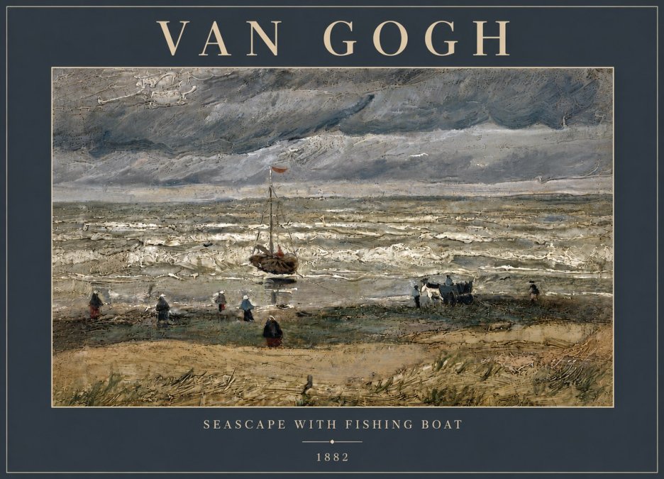 Van Gogh Seascape with Fishing Boat No5 - Plakat