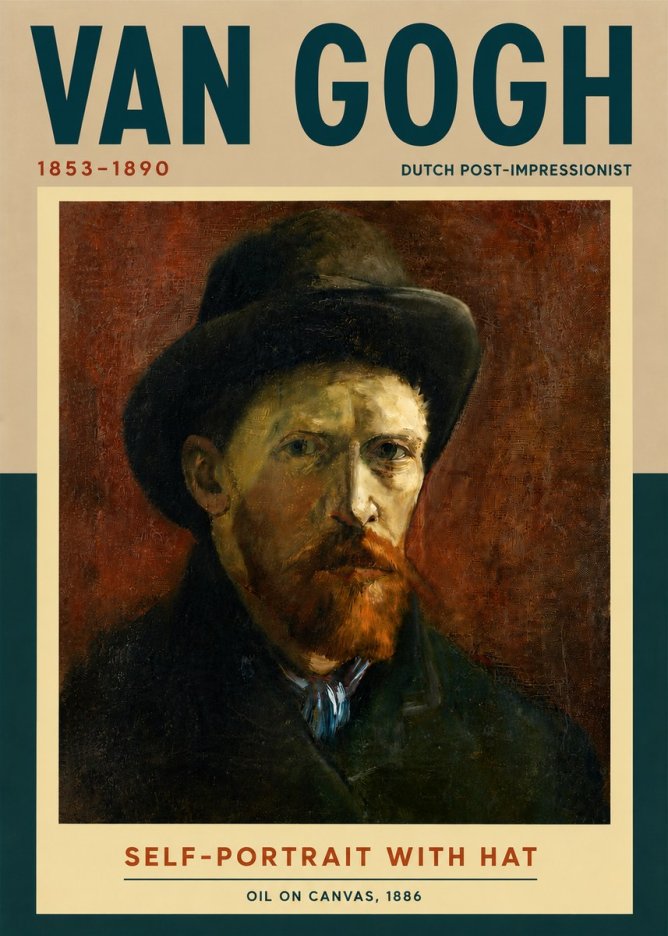Van Gogh Self-portrait with Hat No5 - Plakat