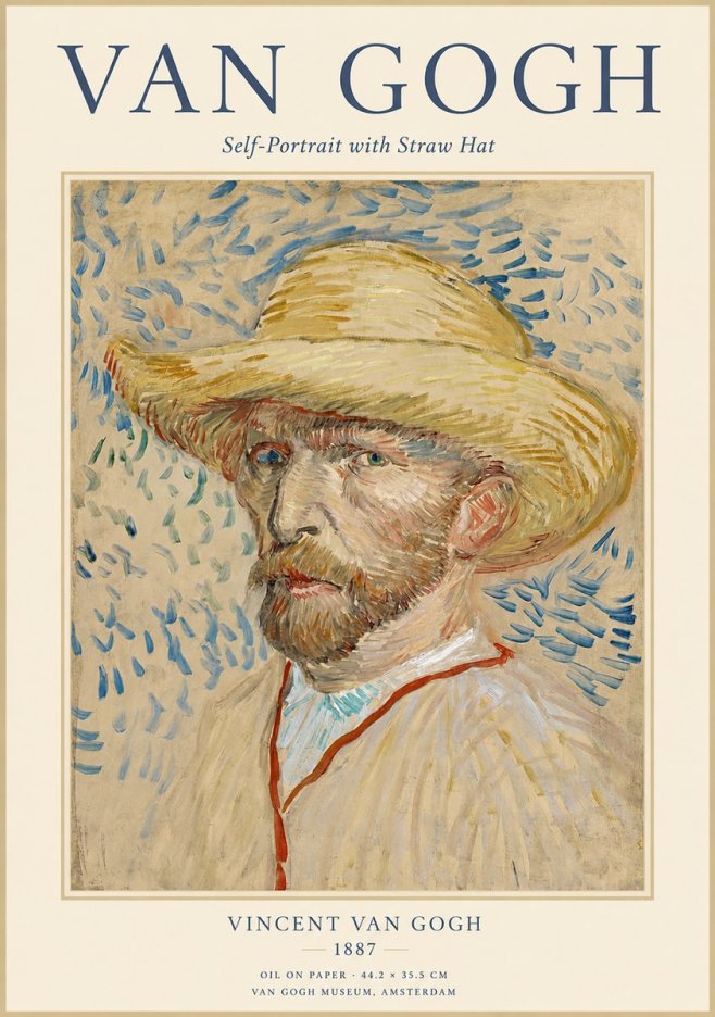 Van Gogh Self-portrait with Straw Hat II No1 - Plakat