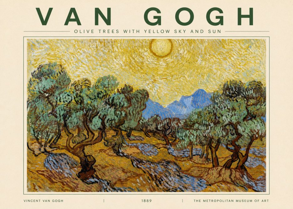 Van Gogh Olive Trees with Yellow Sky and Sun No4 - Plakat