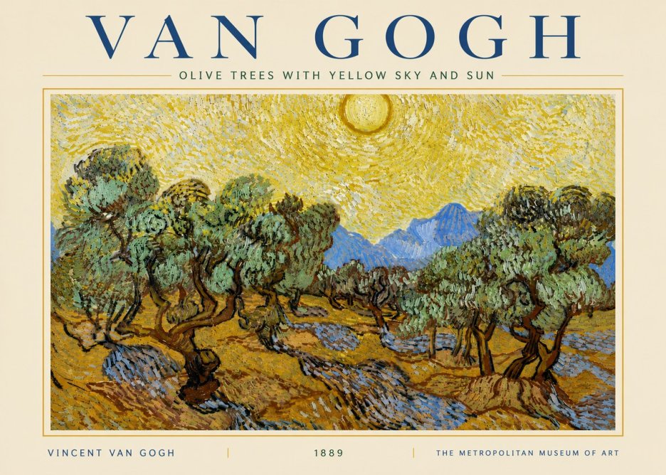 Van Gogh Olive Trees with Yellow Sky and Sun No5 - Plakat