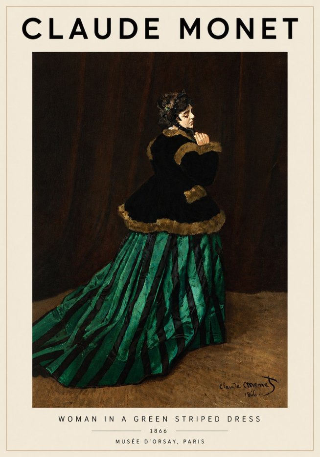 Monet Woman in a Green Striped Dress No6 - Plakat