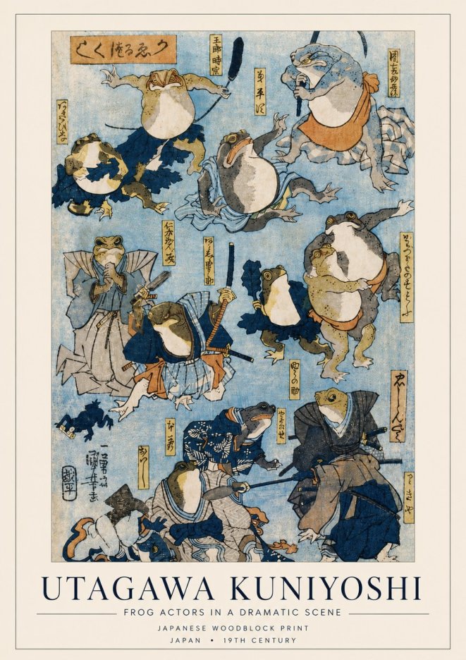 Utagawa Kuniyoshi Frog Actors in a Dramatic Scene No4 - Plakat