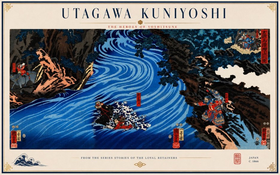 Utagawa Kuniyoshi The Heroes of Yoshitsune No3 - Plakat
