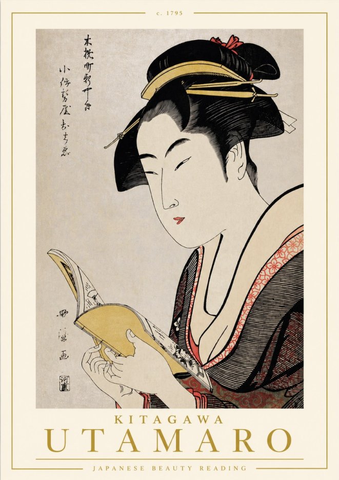 Kitagawa Utamaro Japanese Beauty Reading No4 - Plakat