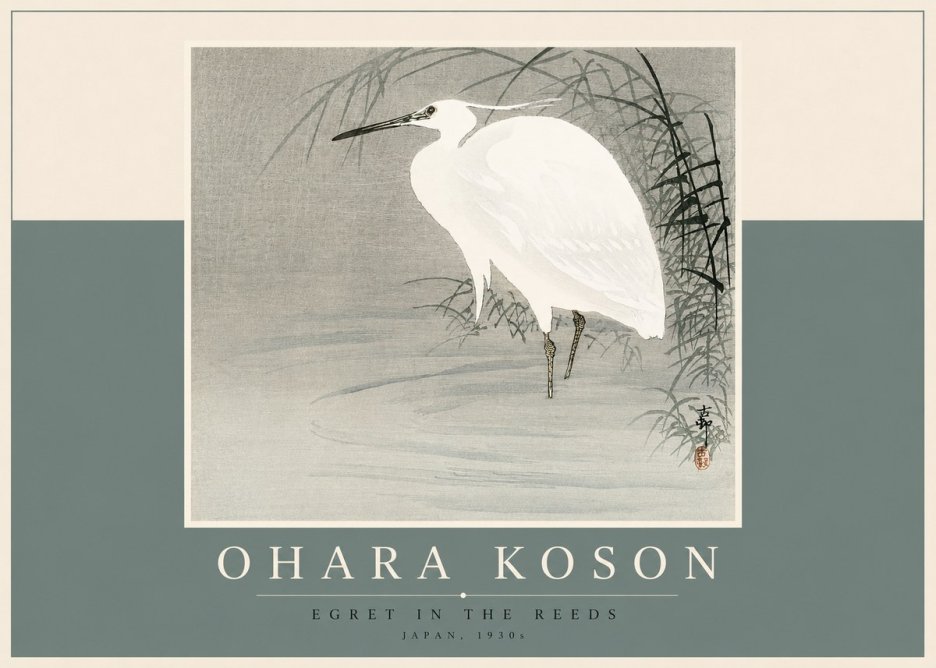 Ohara Koson Egret in the Reeds No2 - Plakat
